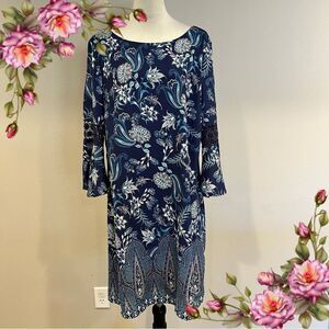 Long sleeve‎ Floral Blue Dress with lace details